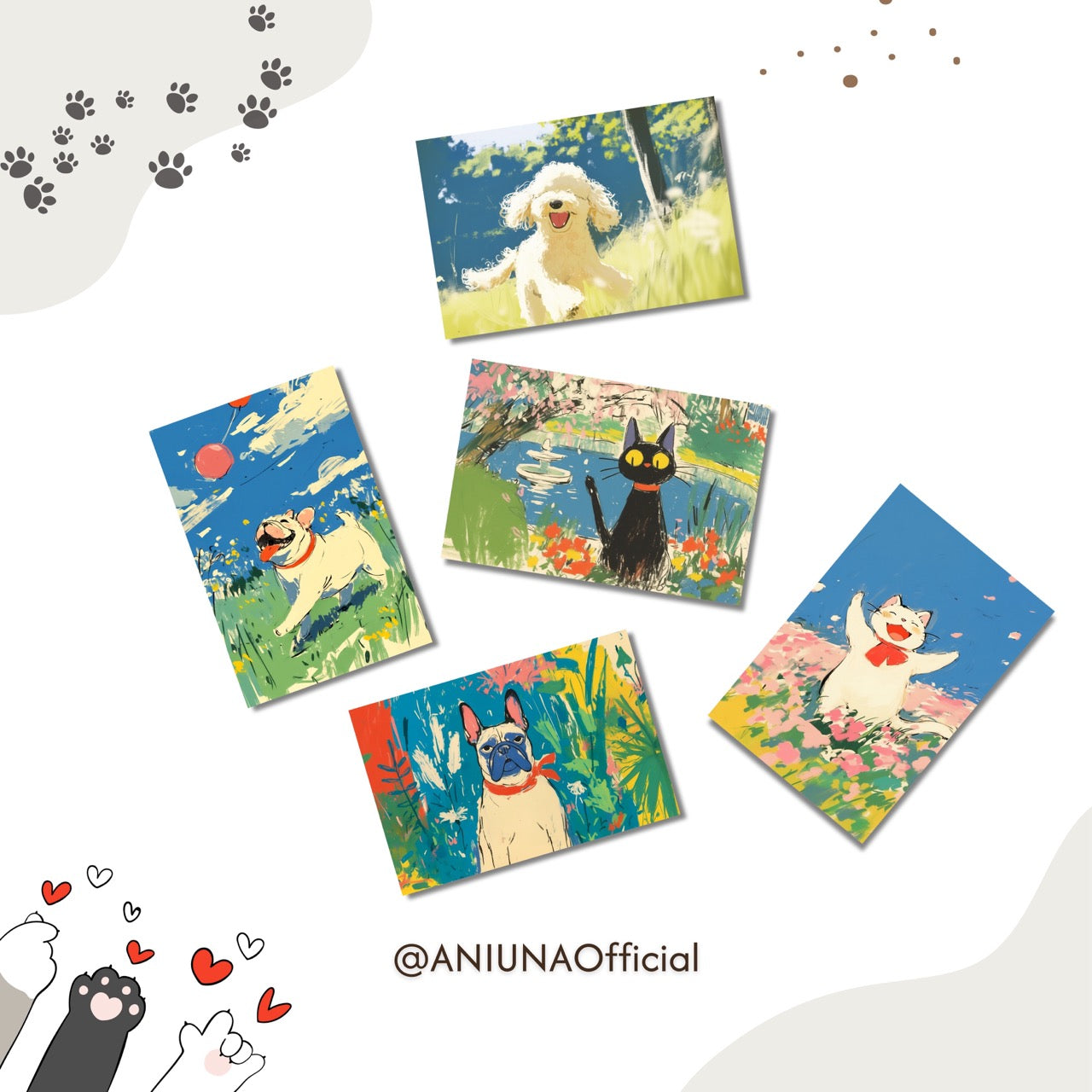 Spring Garden Pet Watercolor Postcards Bundle