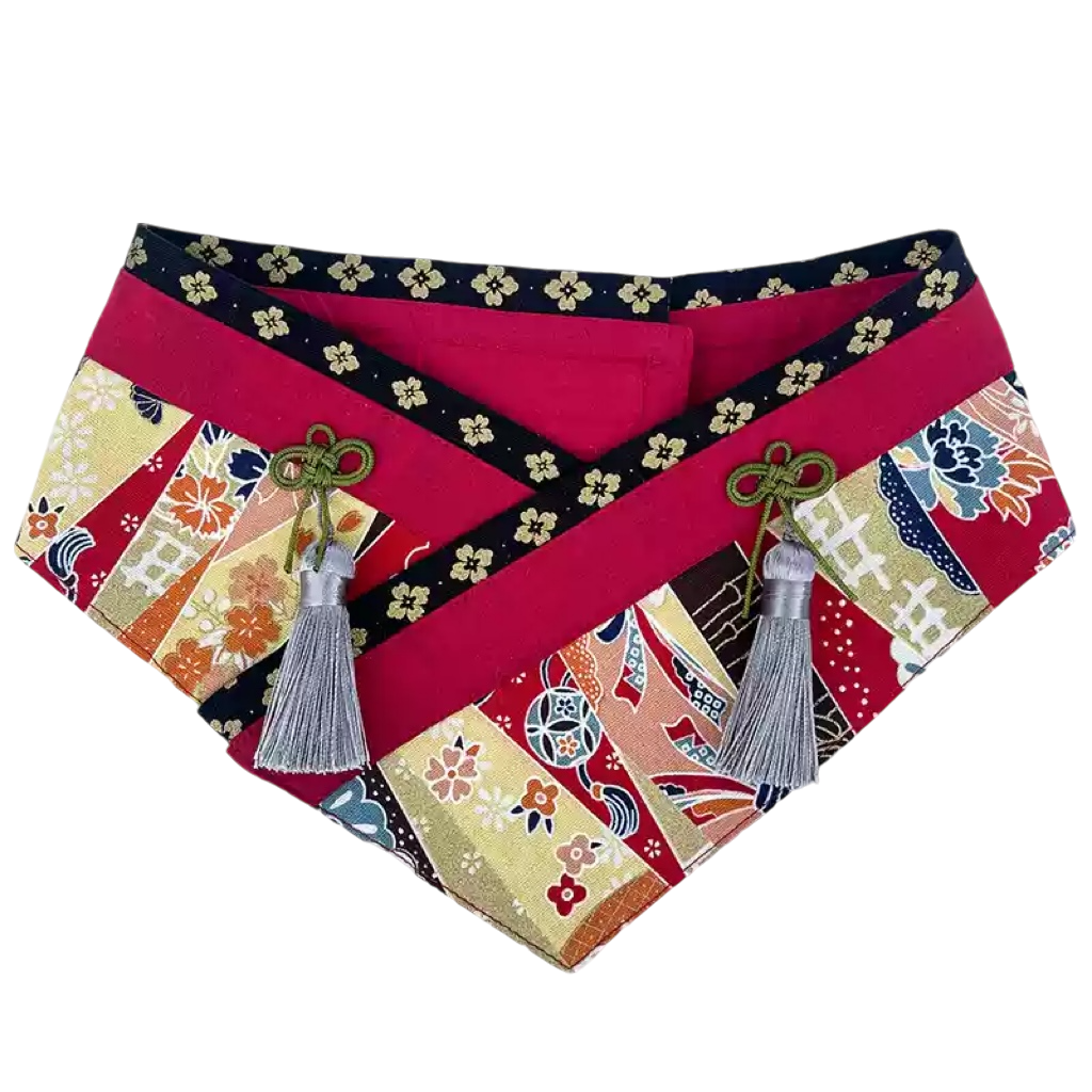 Japanese Kimono Pet Bandana with Decorative Tassels