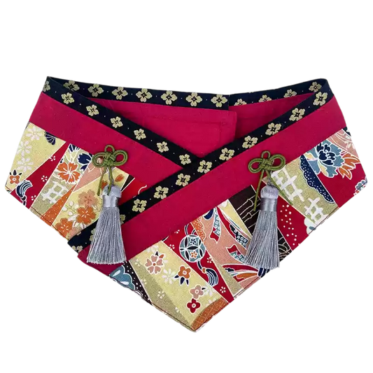 Japanese Kimono Pet Bandana with Decorative Tassels