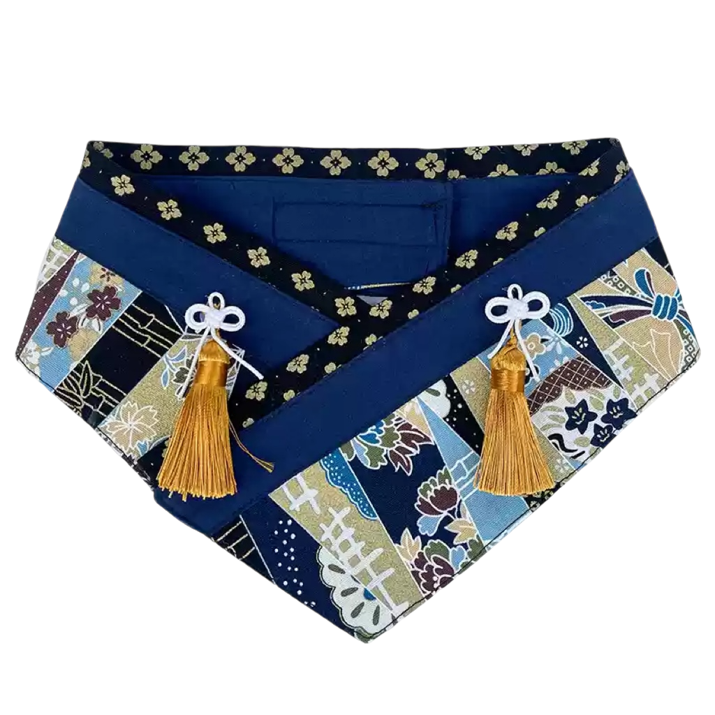 Japanese Kimono Pet Bandana with Decorative Tassels