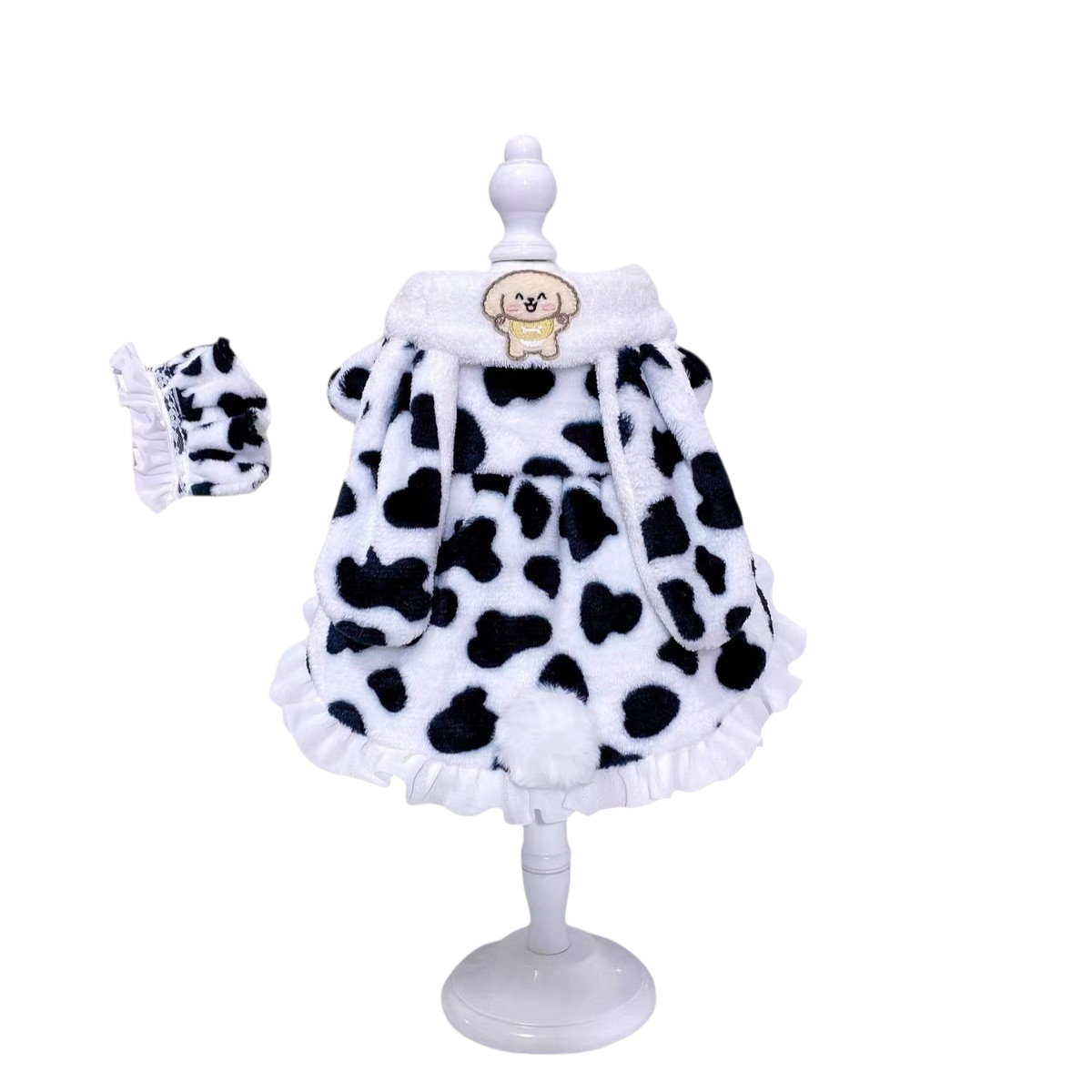 Cozy Cow Print Dress with Puppy Patch