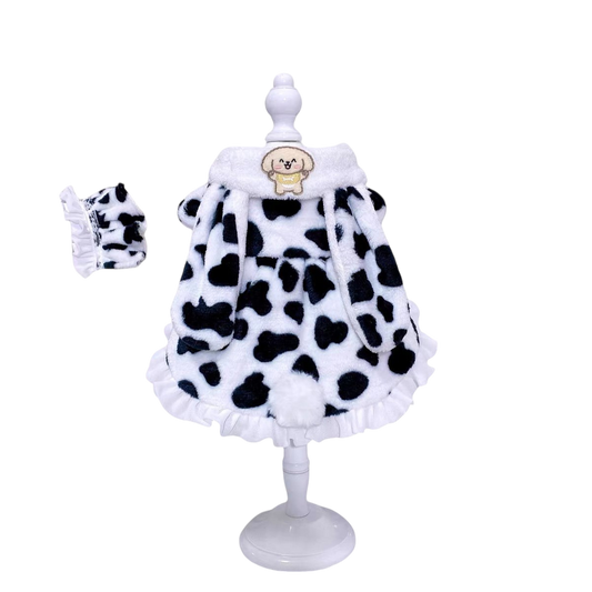 Cozy Cow Print Dress with Puppy Patch