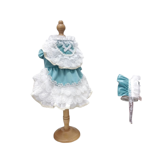 Victorian Winter Dream Pet Dress with Matching Bonnet